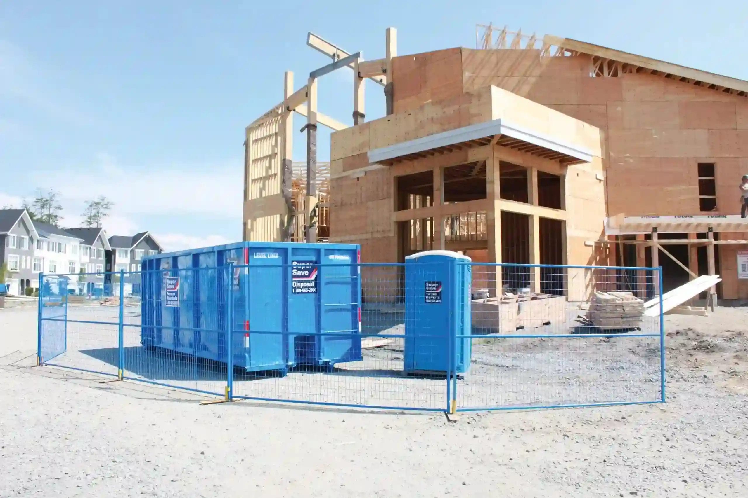Construction site rentals bin toilet fence