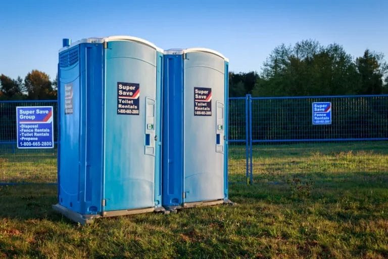Two portable toilets from Super Save Toilets
